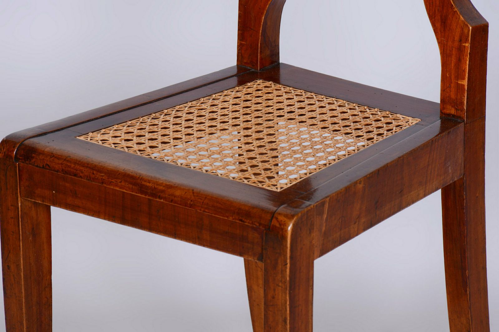 Restored Biedermeier Chair, Walnut Vener, Rattan, Polish, Austria, 1830s photo Furniture