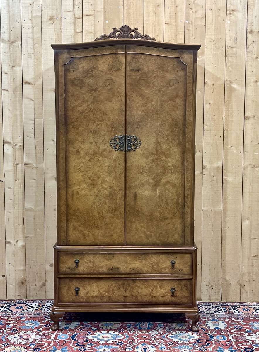 English Walnut Burr Cabinet, Work From The 1950s photo vintage