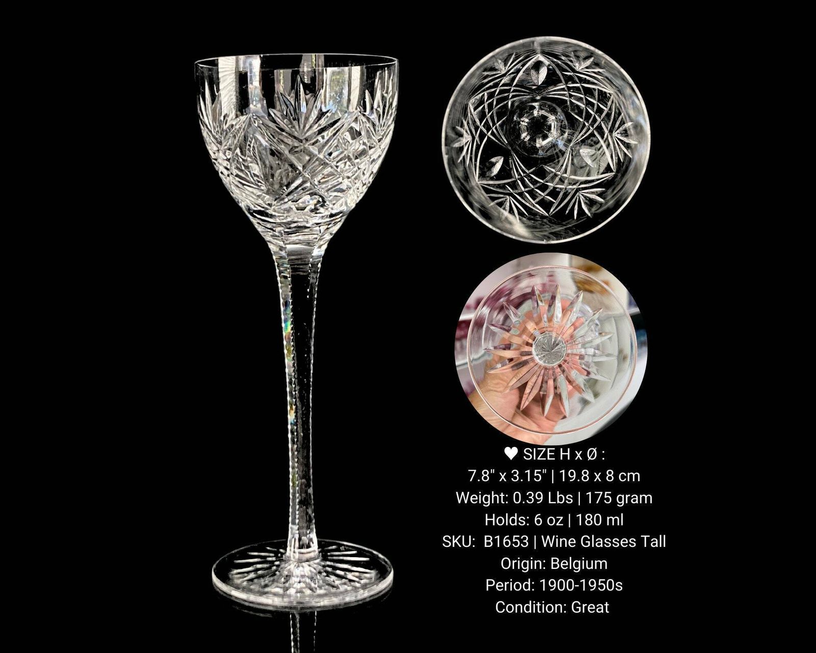 Crystal Wine Glasses Tall | 6pcs | Wine Goblets Or Water Glasses | Saint Louis, Val Saint Lambert photo furniture