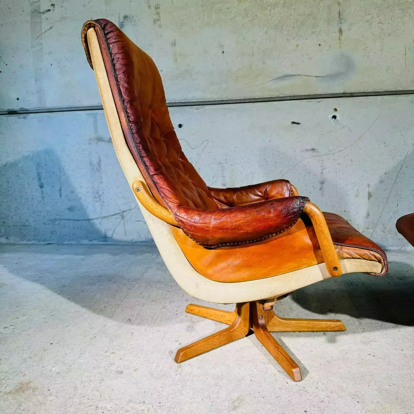 photo for sale Pair Of 1960s Scandinavian High Back Leather Swivel Chairs By Berg #A318