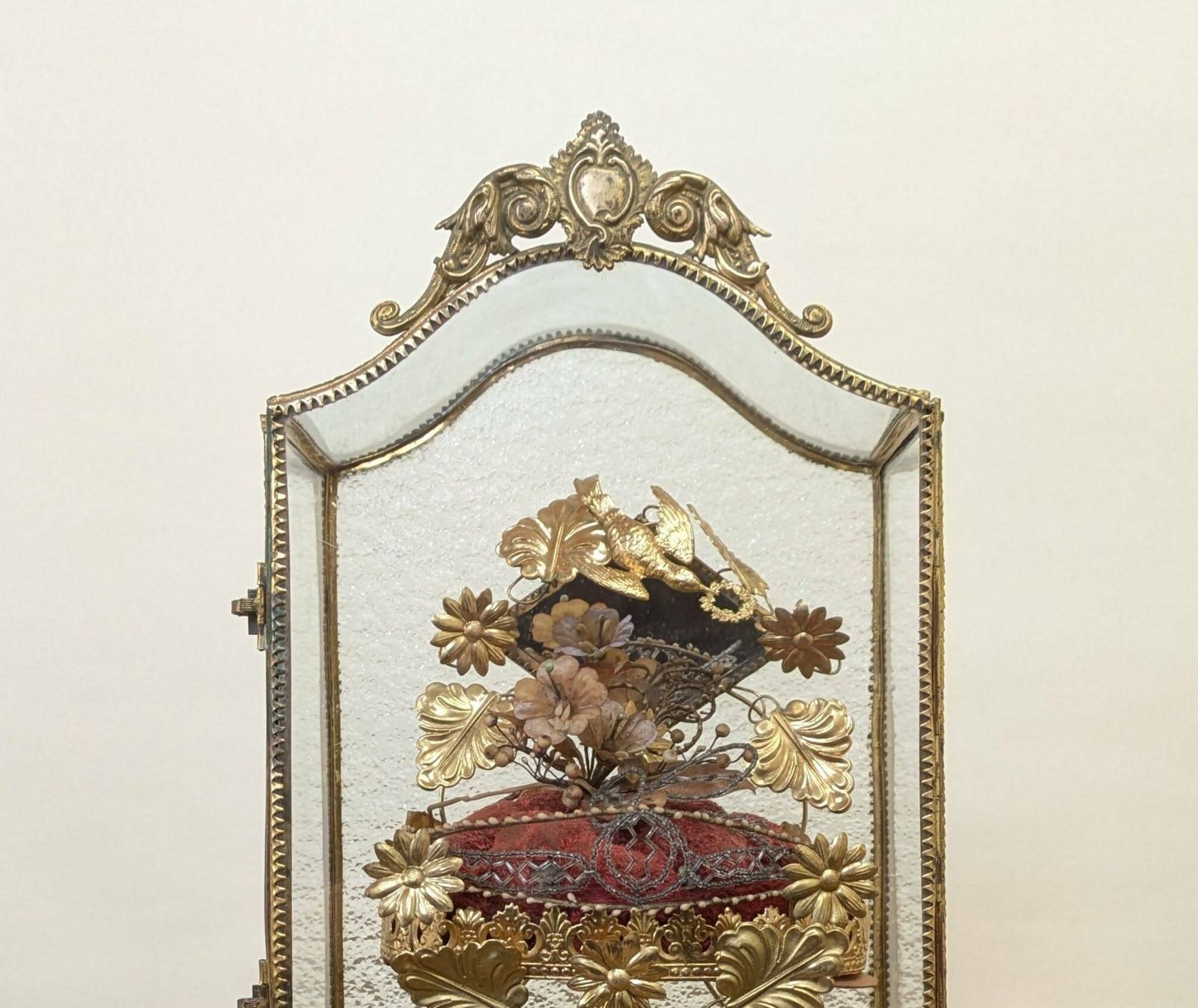 Antique French Marriage Display, French Brides Wedding Tiara Brass And Glass Stand, Old Marriage Globe, 19th Century Arched Display photo furniture