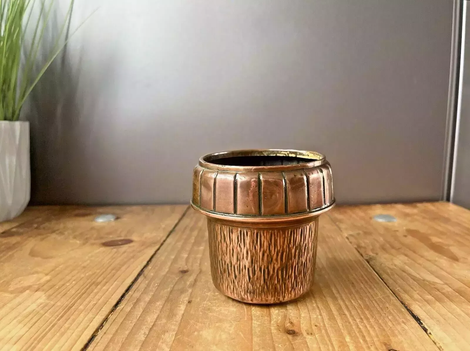 Small Antique Arts & Crafts Copper Acorn Textured Planter Flower Herb Plant Pot photo furniture