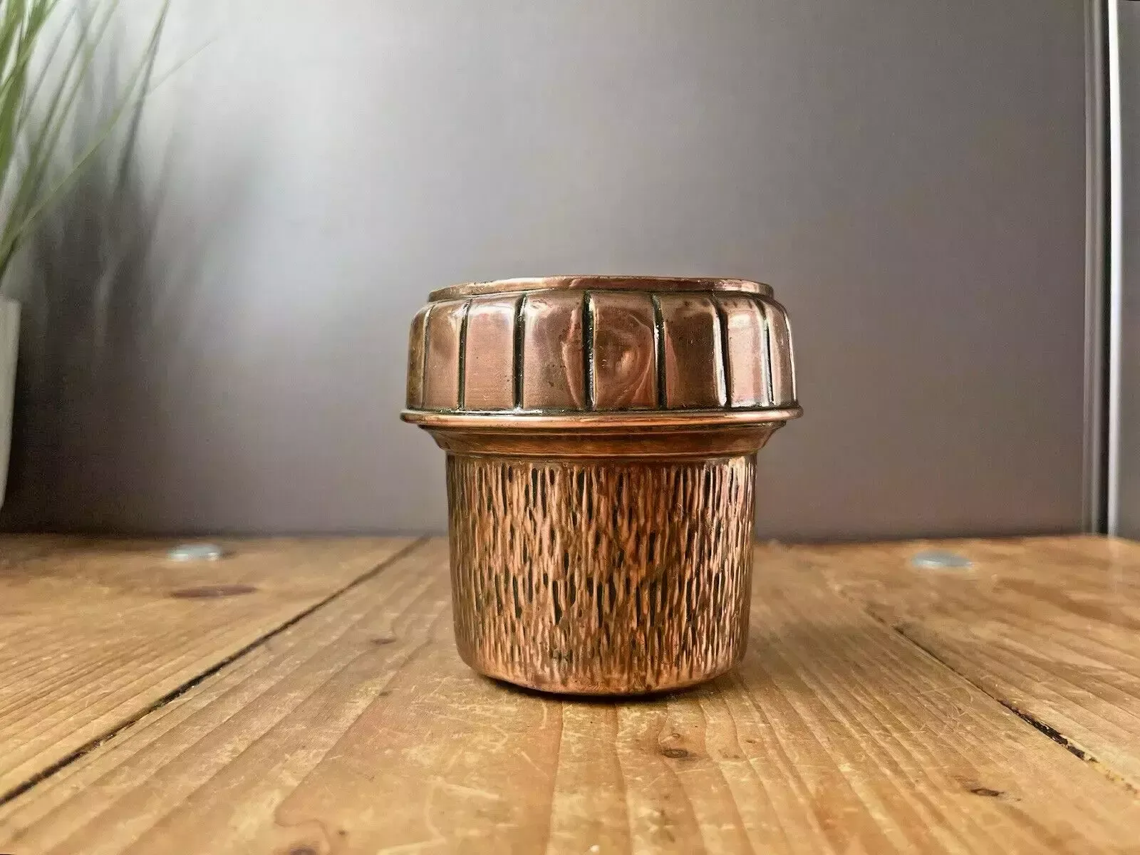 Small Antique Arts & Crafts Copper Acorn Textured Planter Flower Herb Plant Pot photo for sale