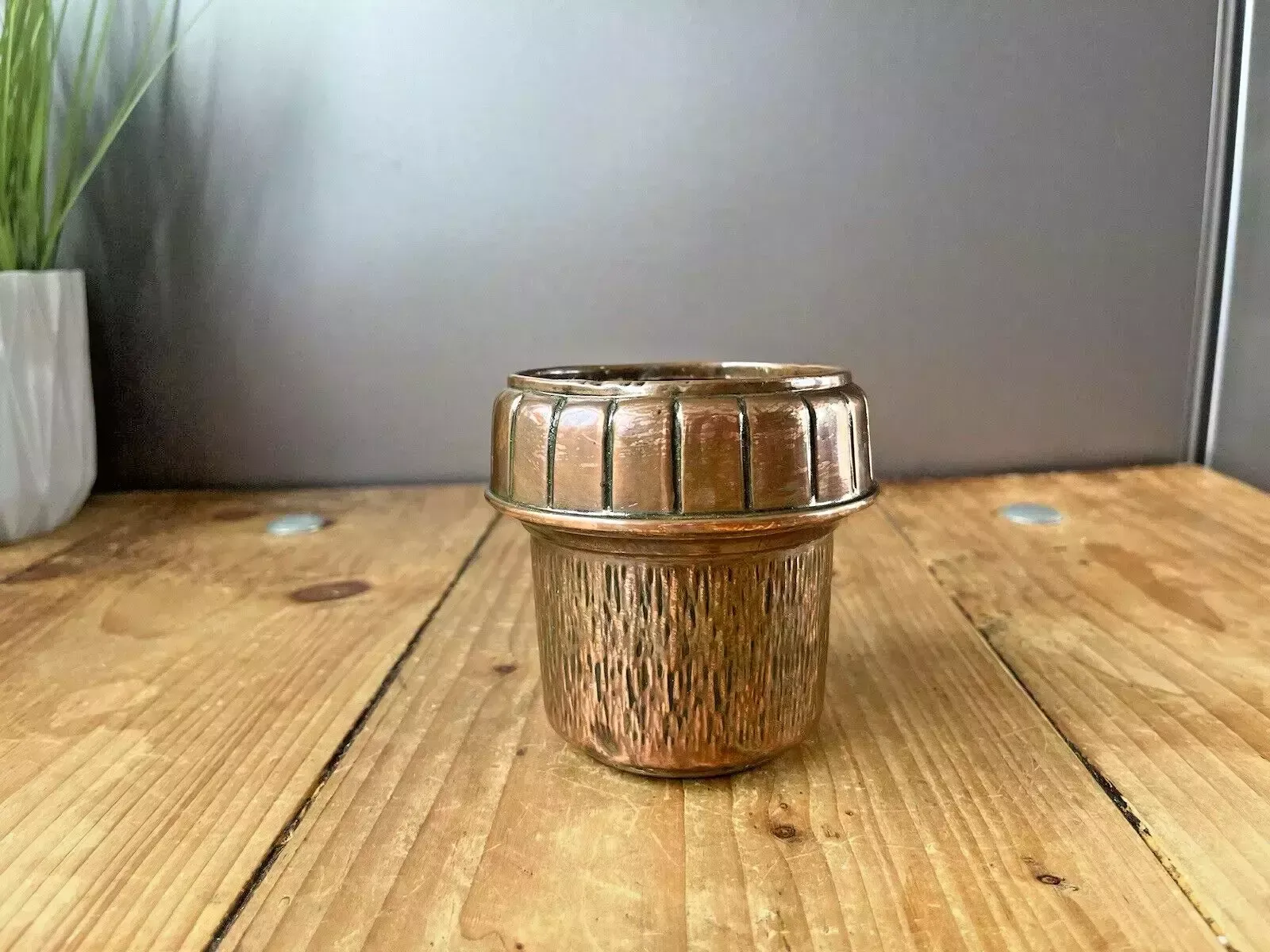 Small Antique Arts & Crafts Copper Acorn Textured Planter Flower Herb Plant Pot photo 69.0
