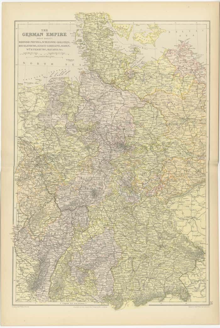 Antique Map Of The German Empire (West Sheet), 1882 photo 209.0