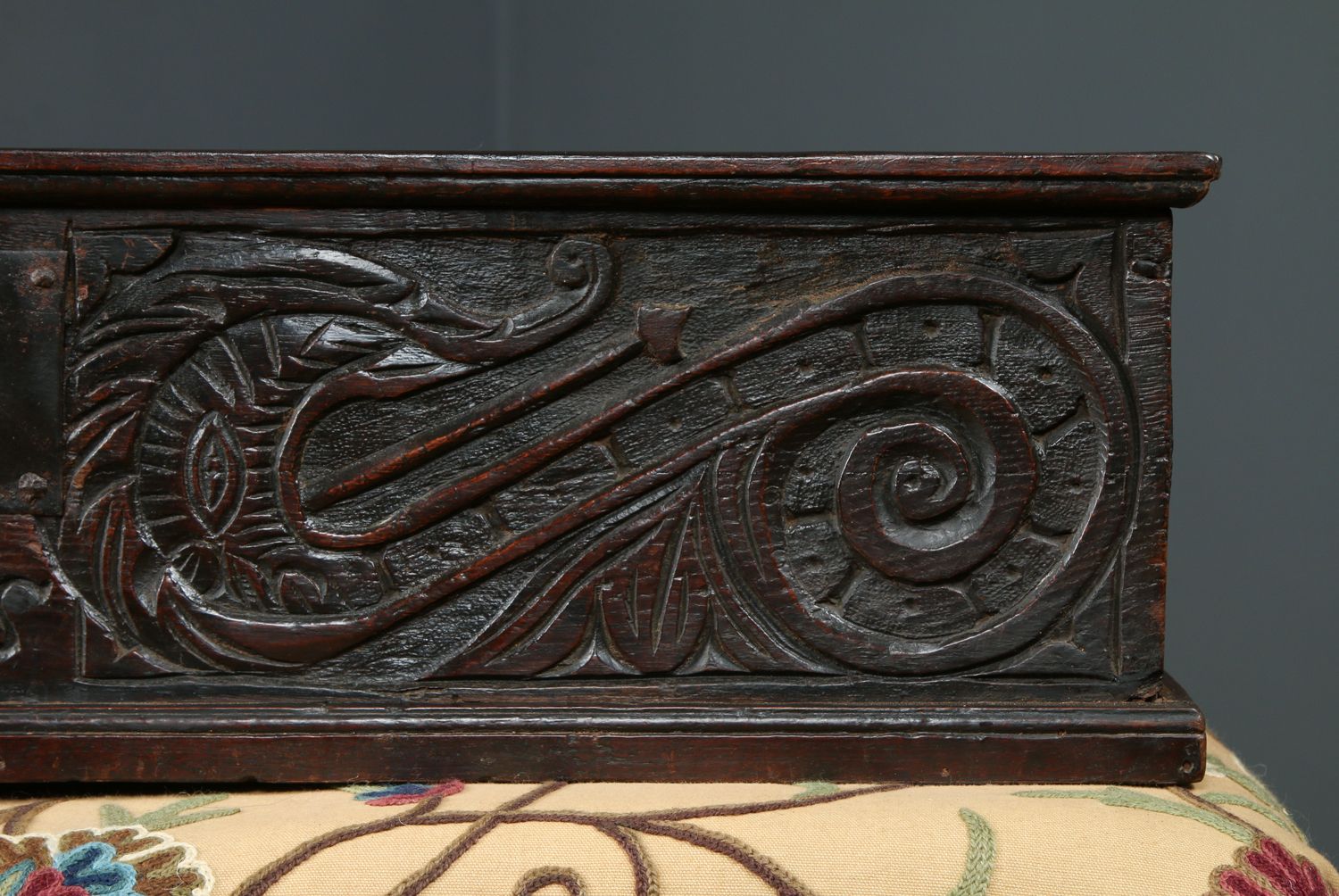 photo for sale English 17th Century Charles II Oak Carved Bible Box  (Circa 1680)