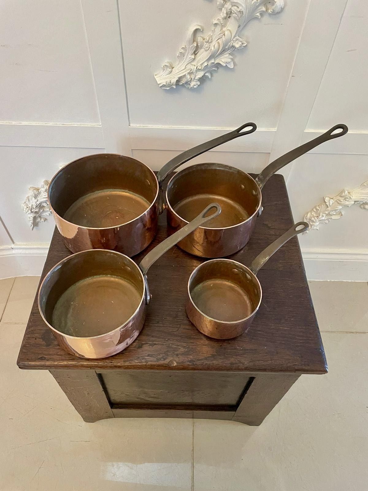 Antique 19th Century French Set Of Four Copper Pans photo Home Decor
