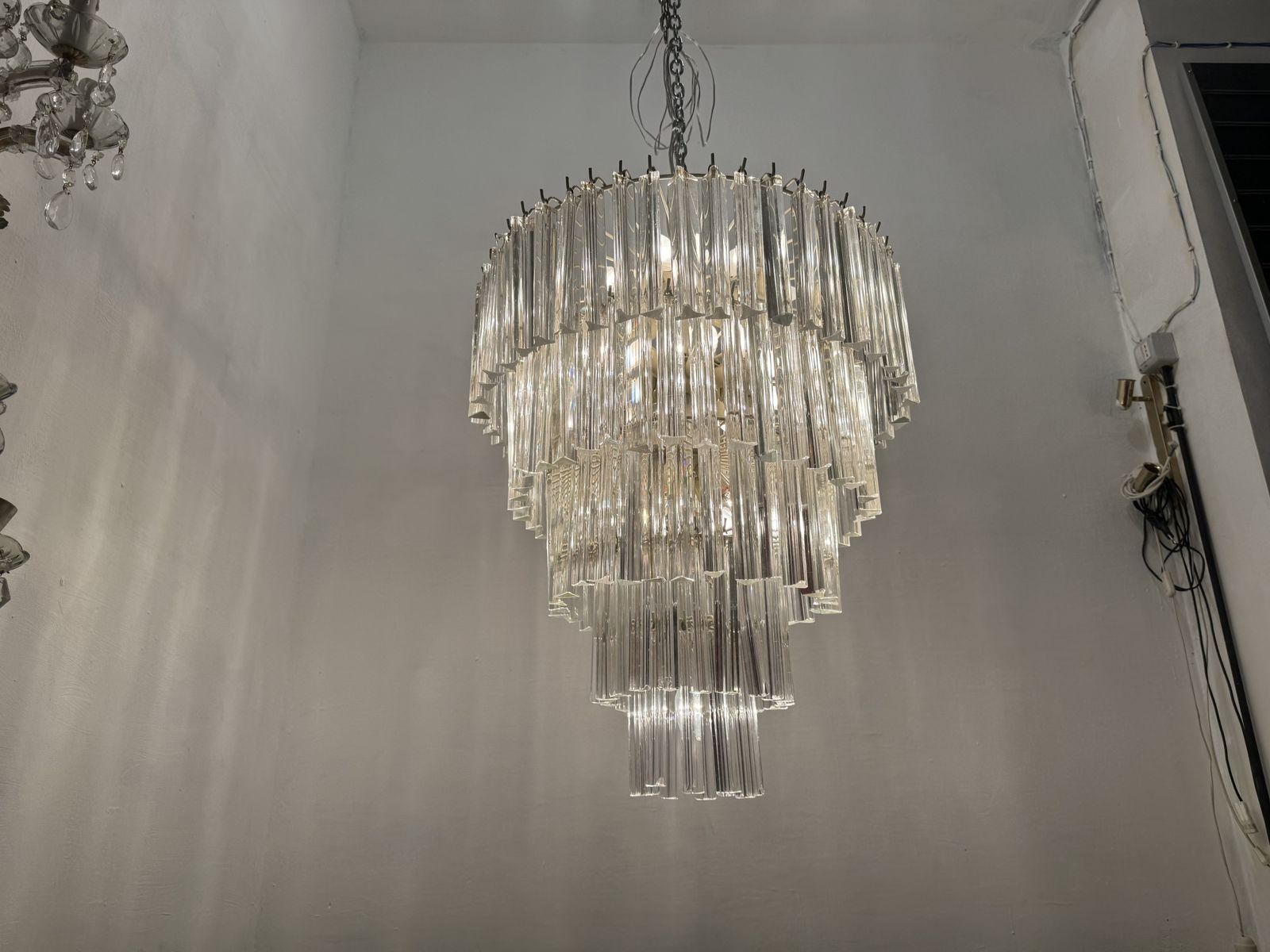 Extra Large Murano Glass Triedri Prism Chandelier 1970’s photo vintage