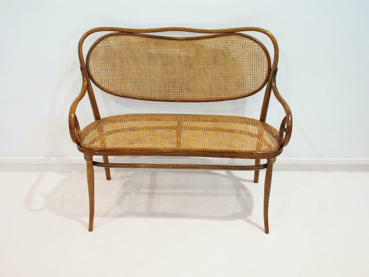 Vienna Secessionist Bentwood And Rattan Settee By Thonet Brothers photo for sale