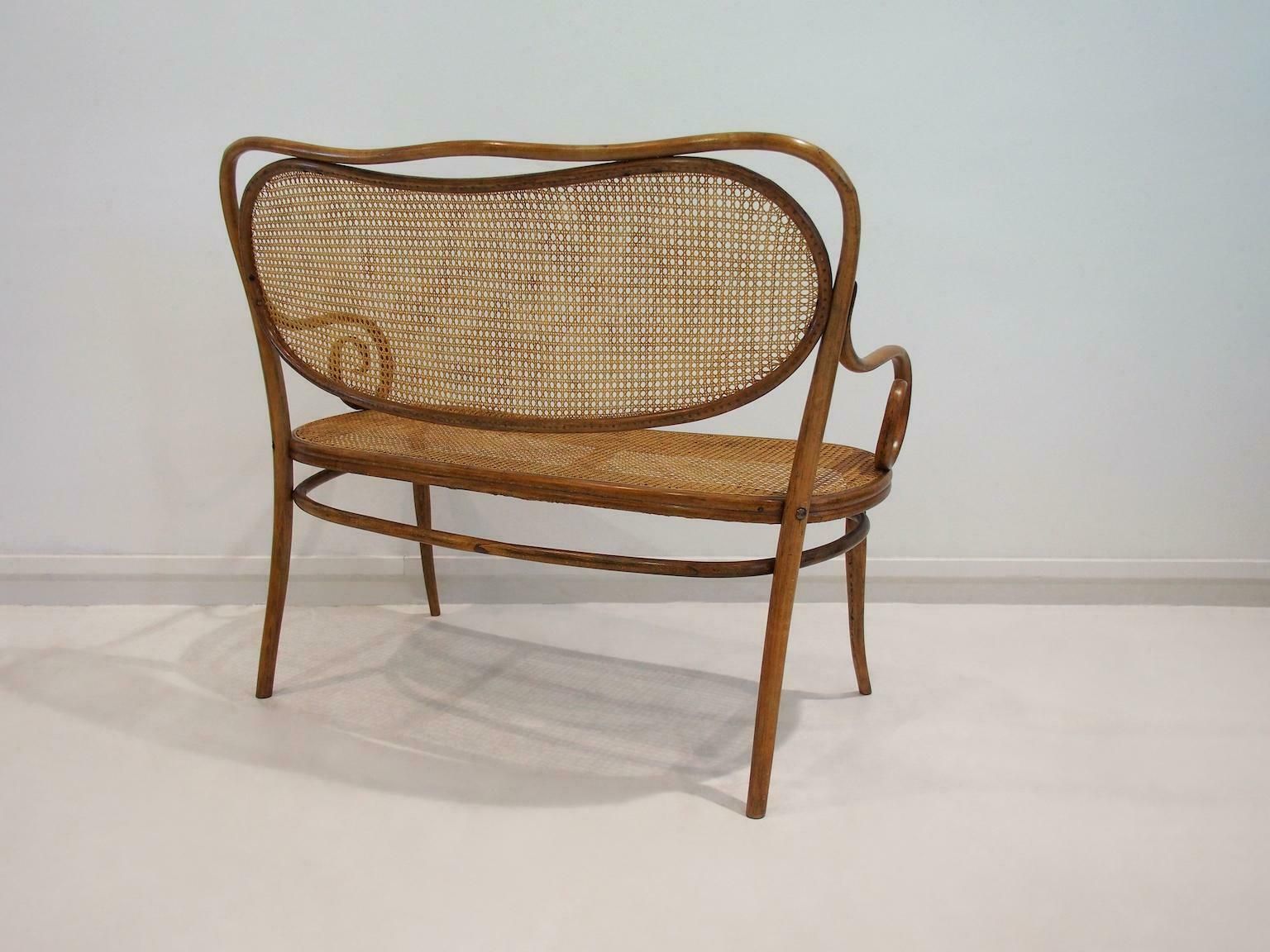 Vienna Secessionist Bentwood And Rattan Settee By Thonet Brothers photo vinterior