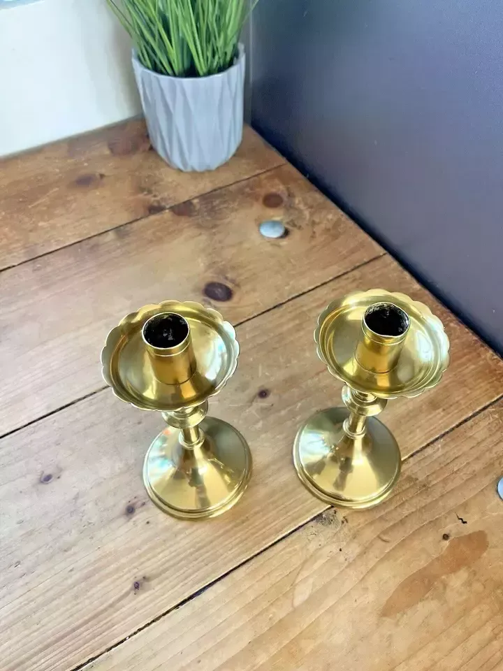 Home Decor Pair Of Antique English Gothic Brass Altar Candlesticks Candle Holders Pugin photo