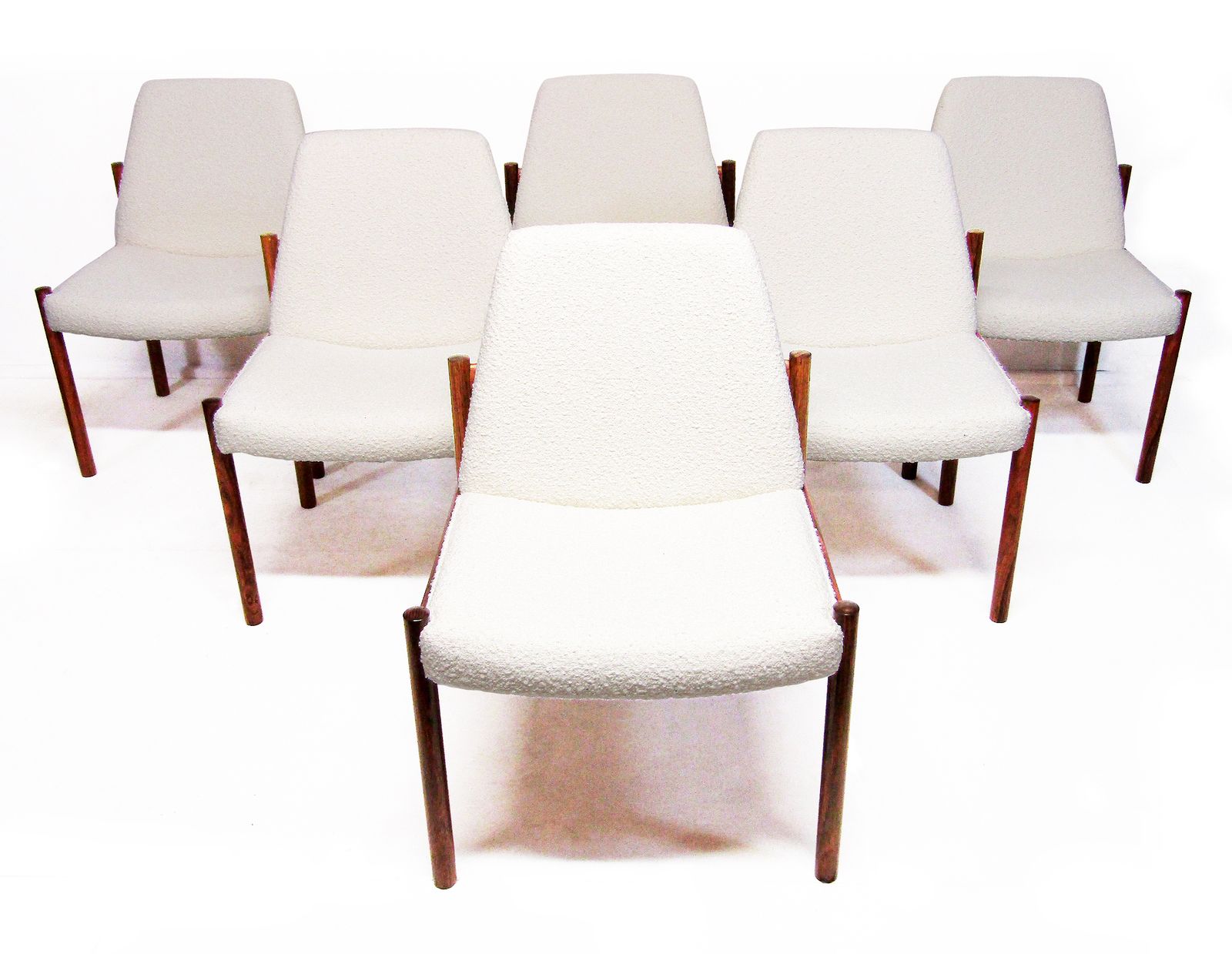 Six Dining Chairs In Danish Rosewood And Ivory Bouclé By Sven Ivar Dysthe For Dokka photo for sale