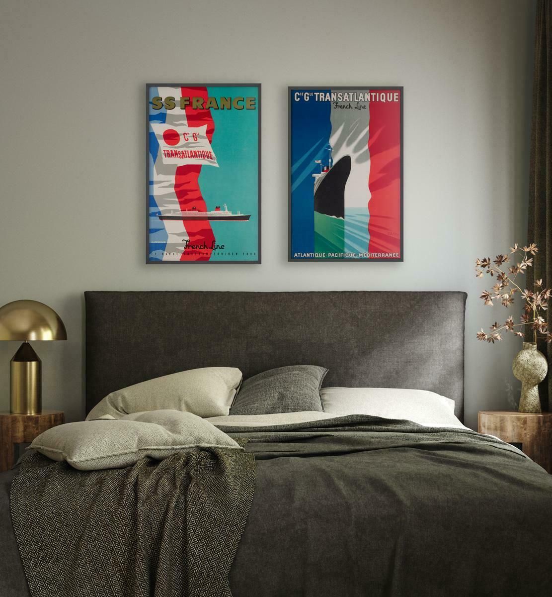 Cie Gle Transatlantique 1950s French Line Travel Poster, Paul Colin photo furniture