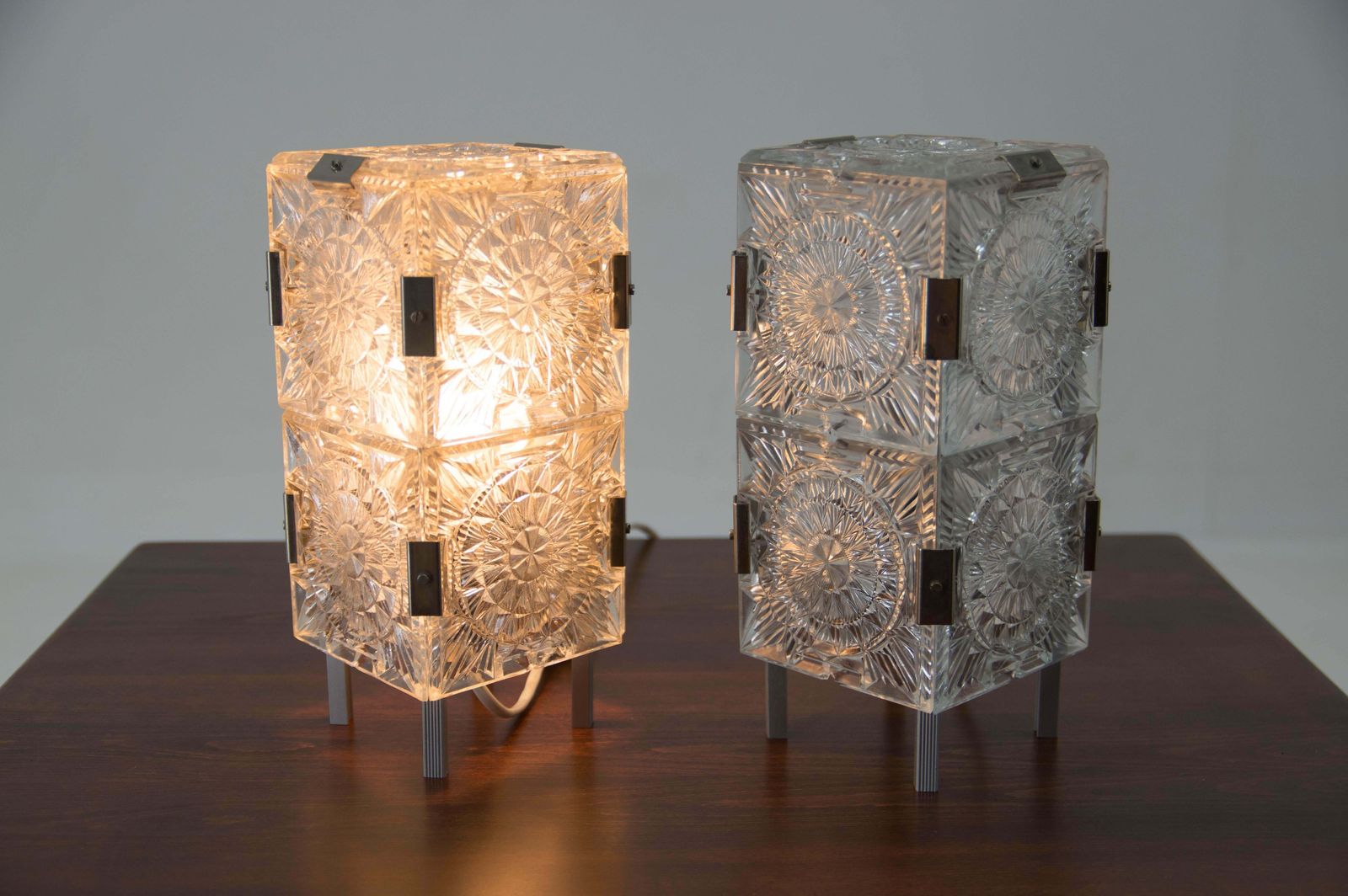 Set Of Two Glass Table Lamps By Kamenicky Senov, 1970s