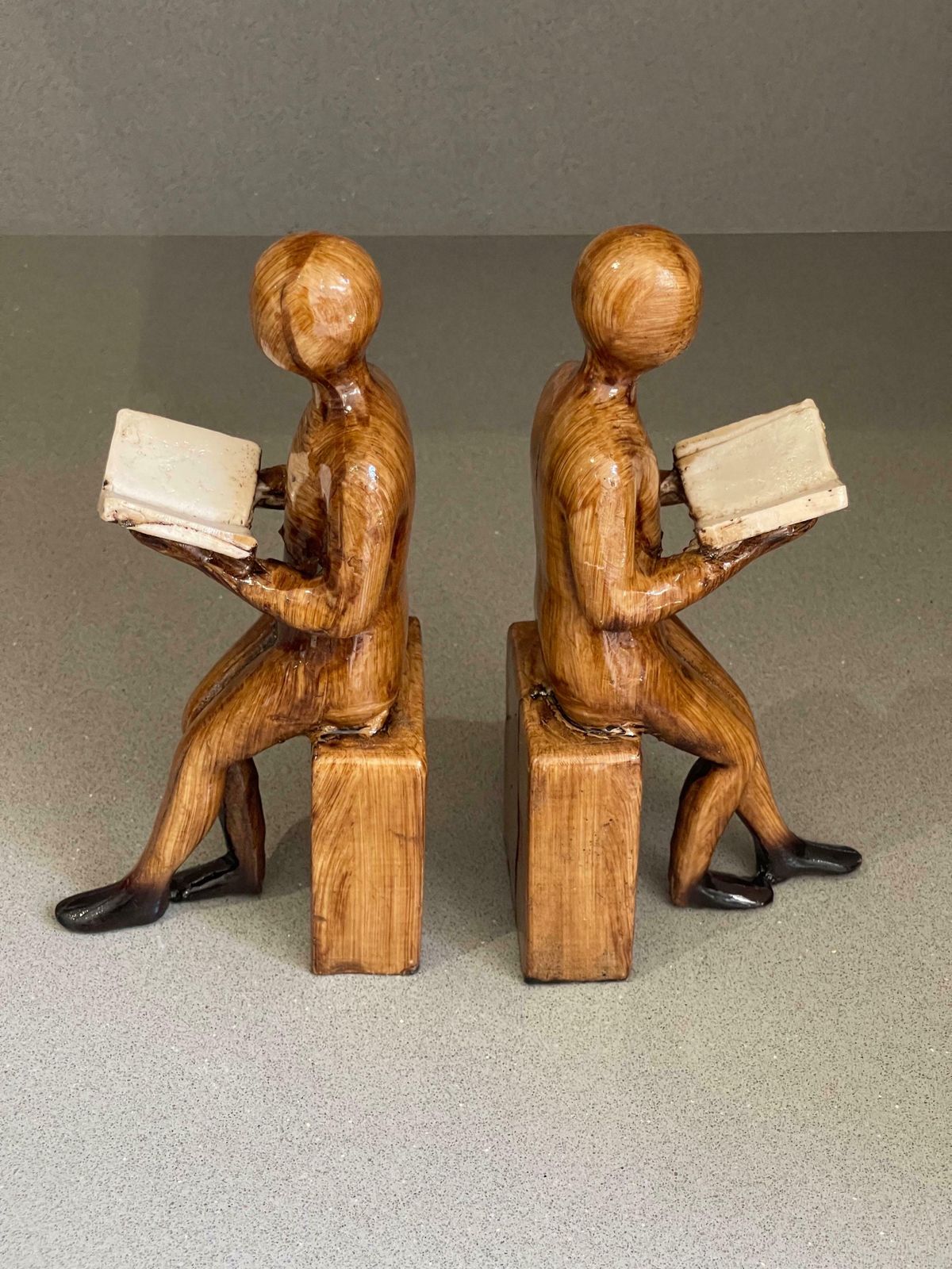 photo for sale Carving Wooden Sculptures Book End Set Of 2 Decorative Figurine Of Book Holders