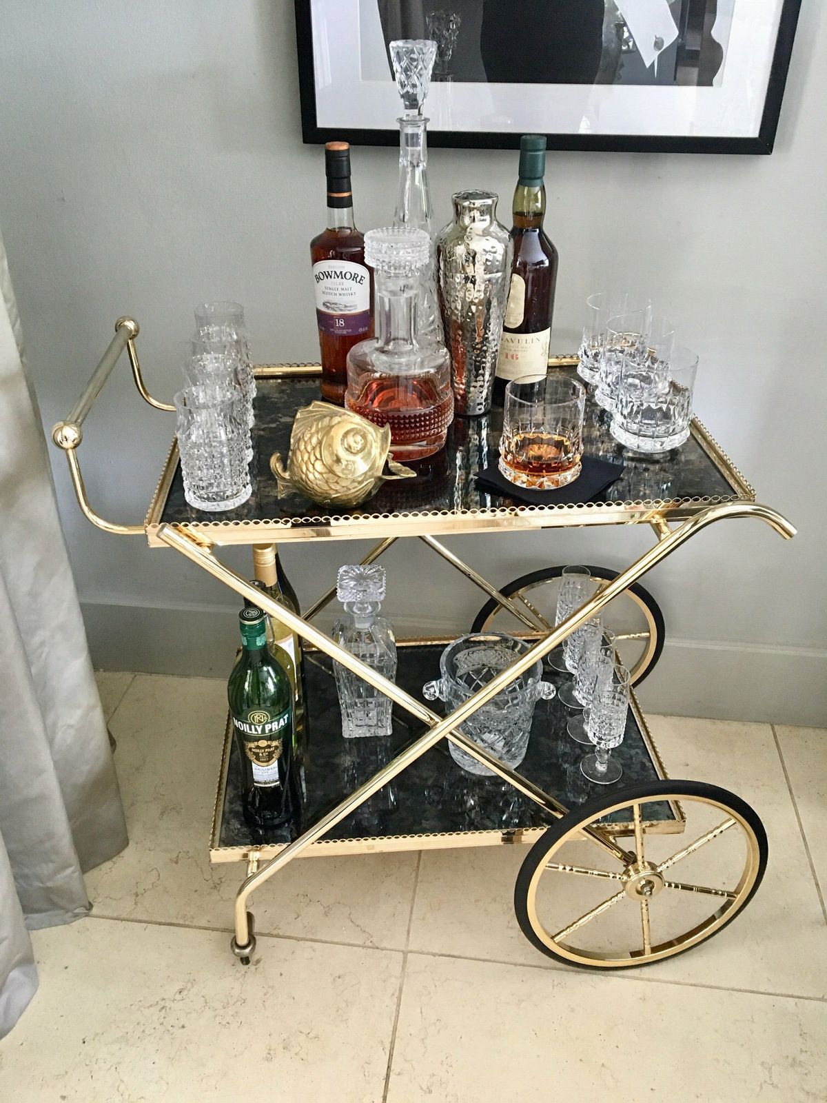 Bar Cart Maison Jansen | Polished Brass And Gold Plated | Antique Mirror Glass