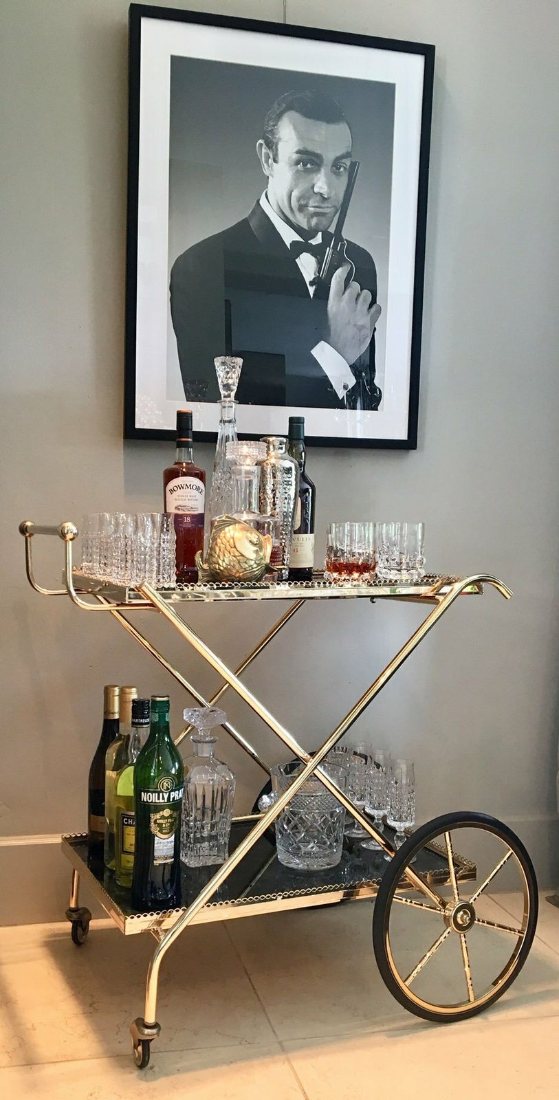 Bar Cart Maison Jansen | Polished Brass And Gold Plated | Antique Mirror Glass photo for sale