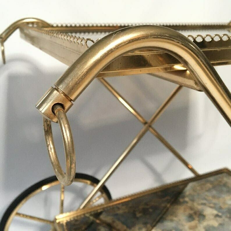 Bar Cart Maison Jansen | Polished Brass And Gold Plated | Antique Mirror Glass photo Furniture