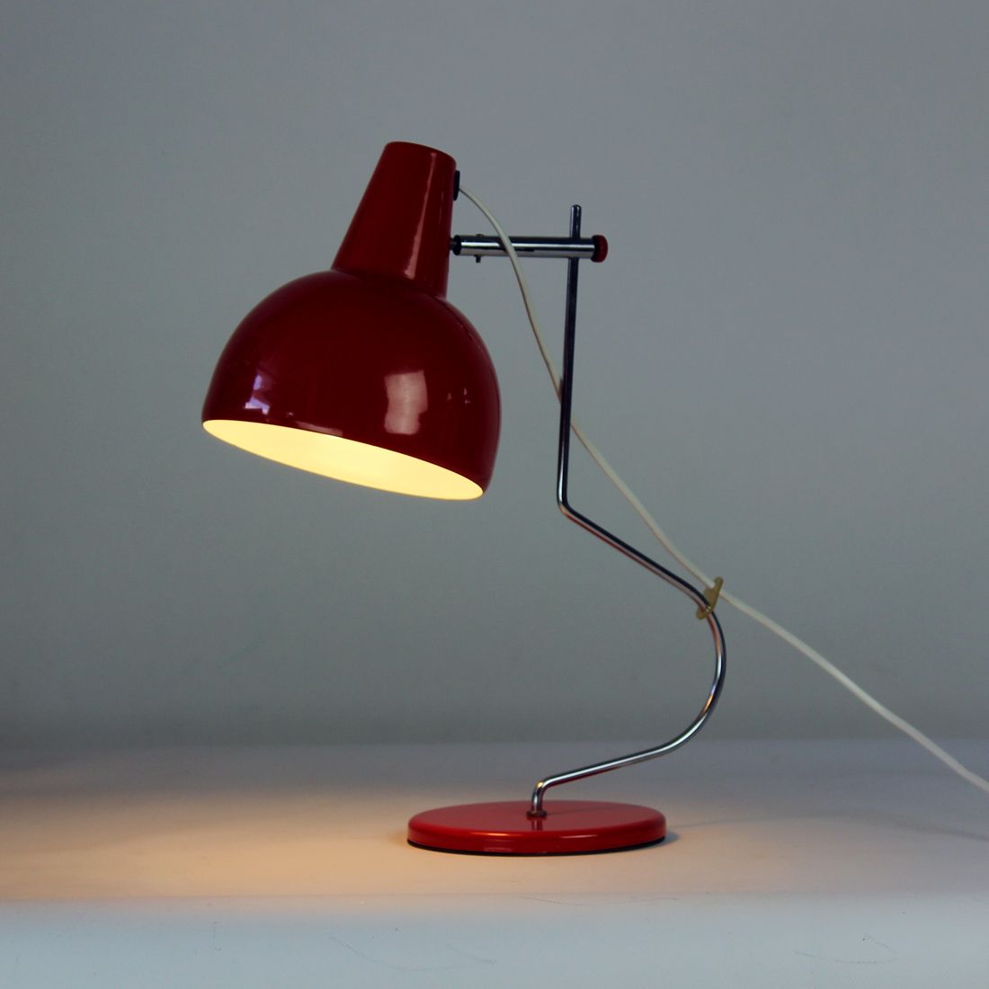 Midcentury Lidokov L193 Table Lamp By Josef Hurka In Red Metal, Czechoslovakia 1960s photo for sale