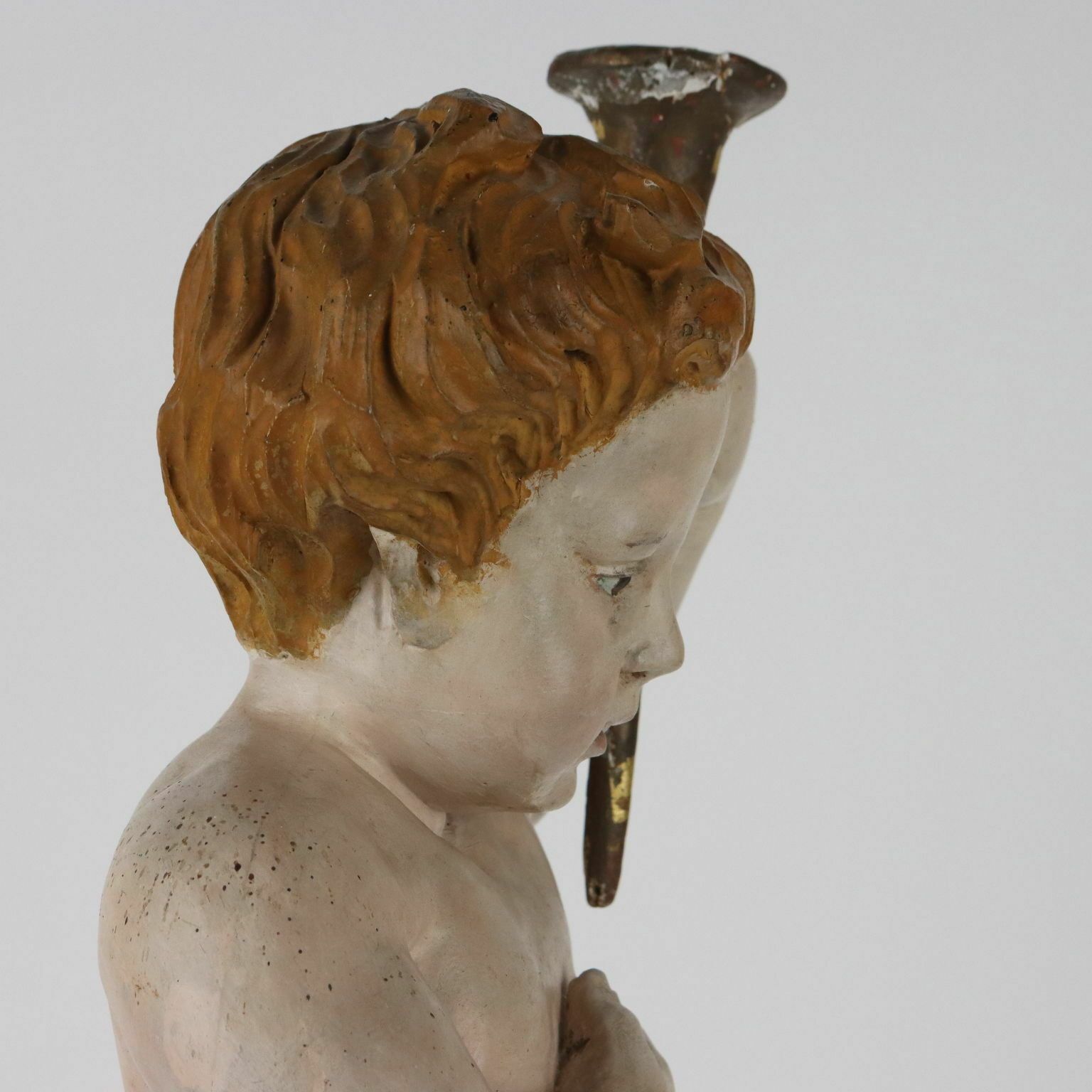 Antique Sculpture Putto Carved And Gilded Wood Italy XIX Century photo Home Decor