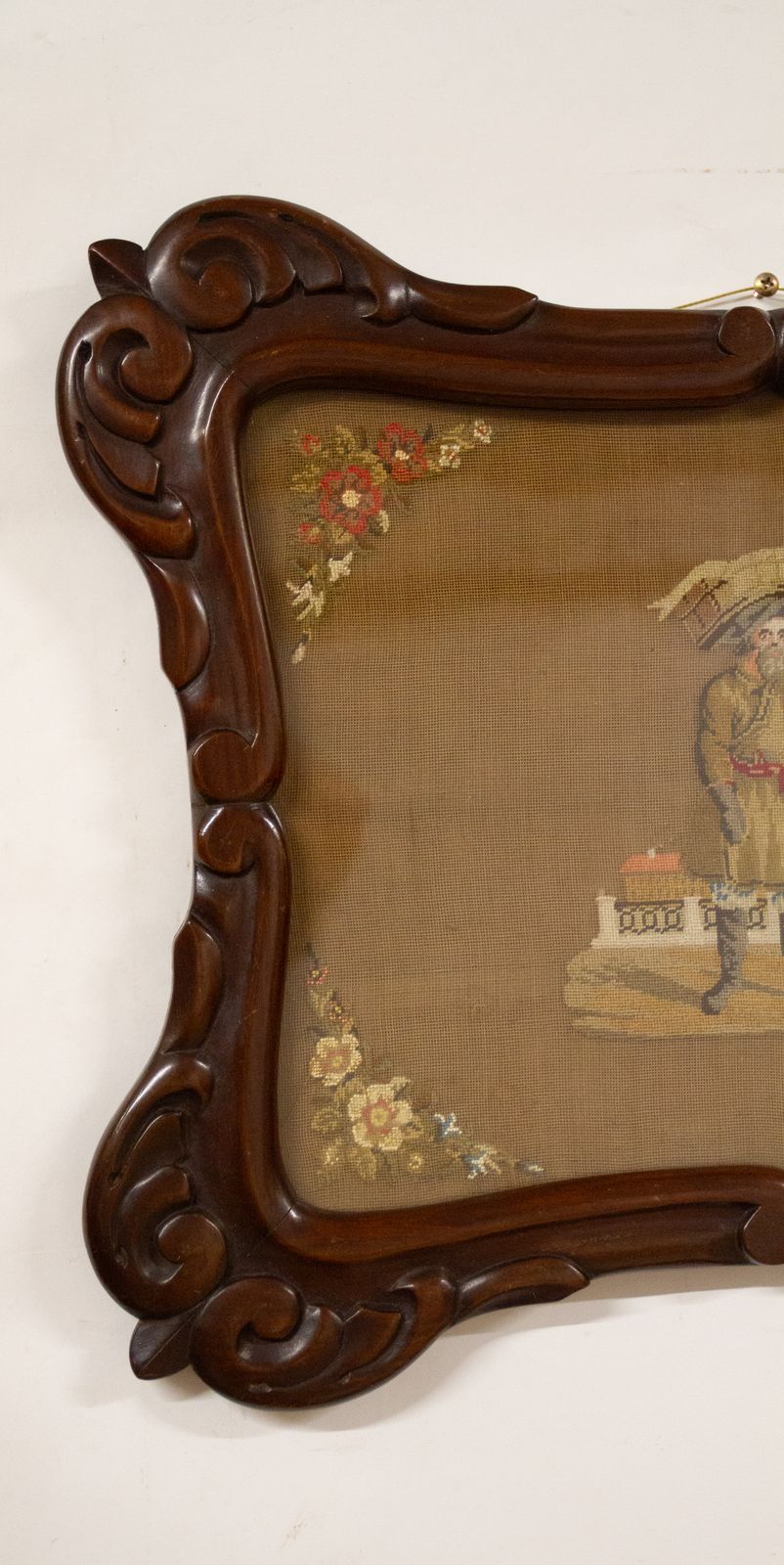 William 1v Period  Mahogany Framed Needlepoint Picture Of A Fisherman photo for sale
