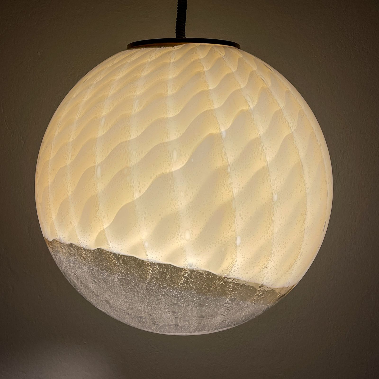 Vintage Large Murano Ball Pendant Lamp By Veart, Italy 1970s photo for sale