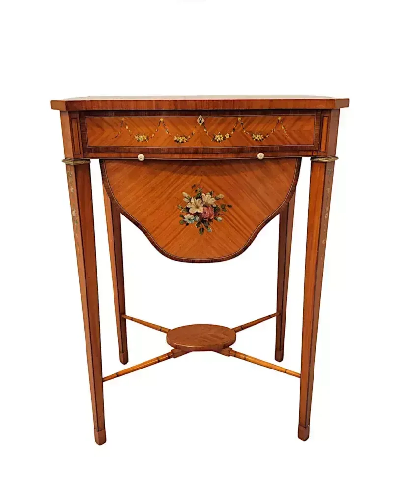 A Rare Late 19th Century Inlaid And Hand Painted Side Or Sewing Table photo Furniture
