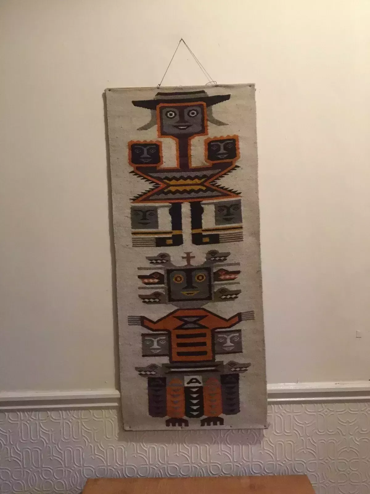 Vintage Aztec Textile Art Wall Hanging 1970s Mayan Inca Woven Tapestry photo furniture