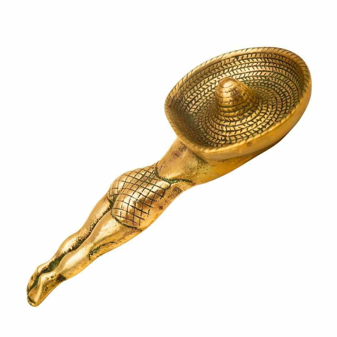 Mid Century Brass Sunbathing Lady Ashtray, 1950's Sunbathing Lady With Sombrero Ashtray Rare Item photo for sale