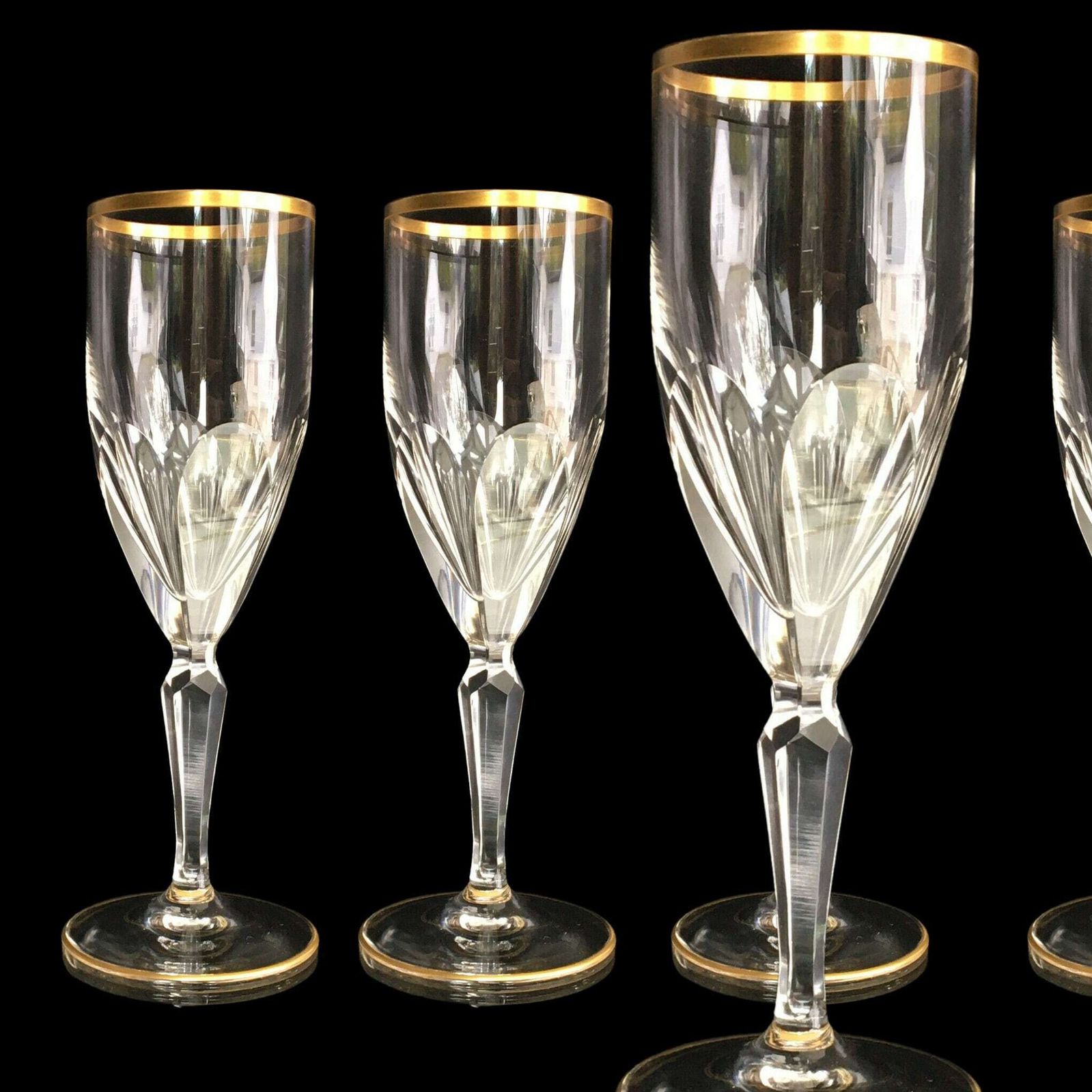 3x Crystal Champagne Glasses | Champaign Flutes | 24k Gold Trim | Lady Hamilton Style