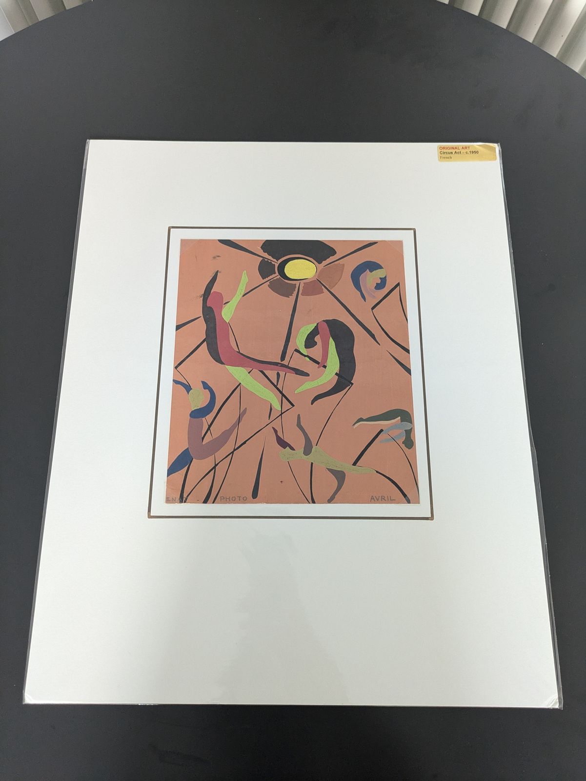 "Unknown  Vintage French Abstract Painting   Trapeze Artists    Circa 1950" photo furniture