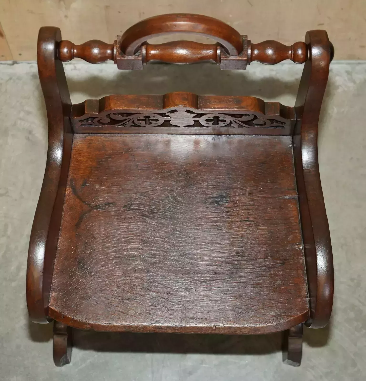 Pair Of Antique Victorian English Hand Carved Hall Chairs With Rotating Handles photo buy