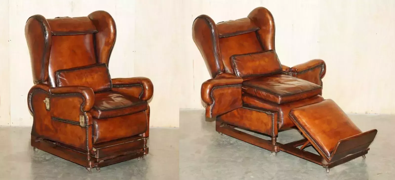 Restored J Foot & Son Adjustable Reclining Easy Armchair Hand Dyed Brown Leather