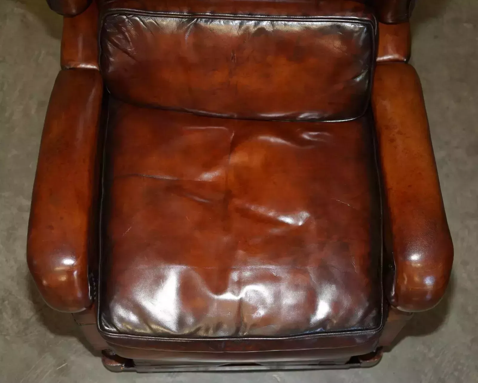 Restored J Foot & Son Adjustable Reclining Easy Armchair Hand Dyed Brown Leather photo 8950.0
