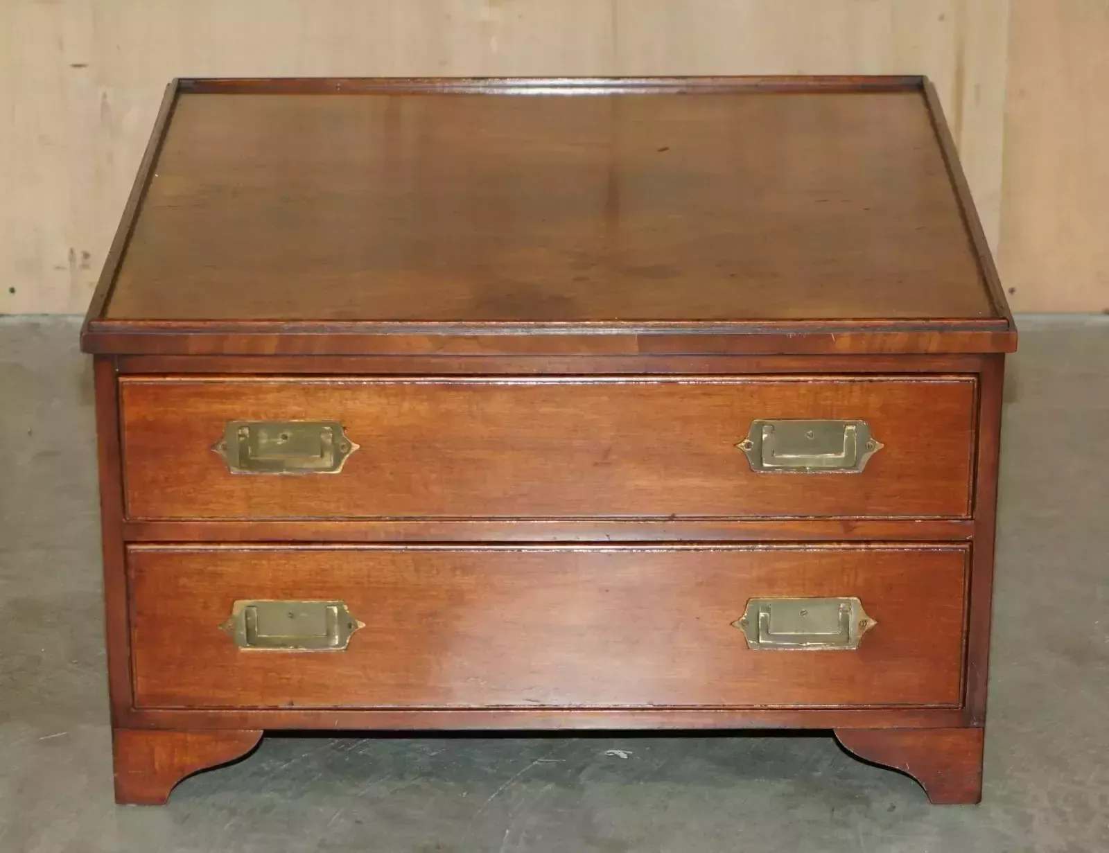Antique Victorian 1880 Flamed Mahogany Military Campaign Coffee Table Drawers photo for sale