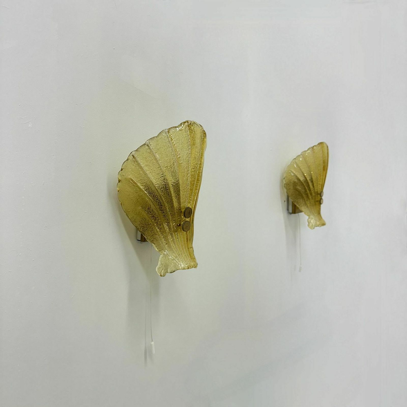 Set Of 2 Sölken Leuchten Murano Glass Shell Wall Lamps , 1970s