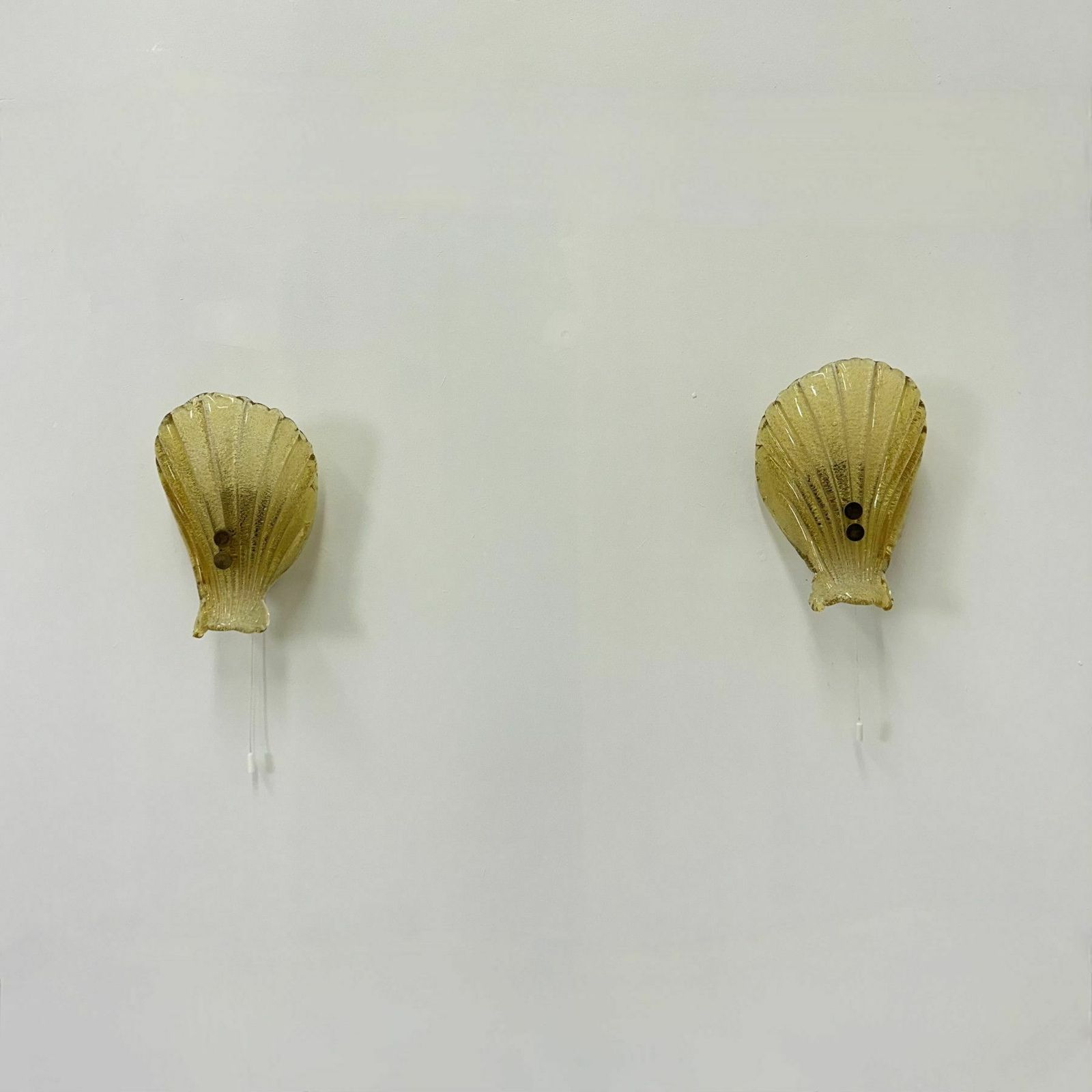 Set Of 2 Sölken Leuchten Murano Glass Shell Wall Lamps , 1970s photo Lighting