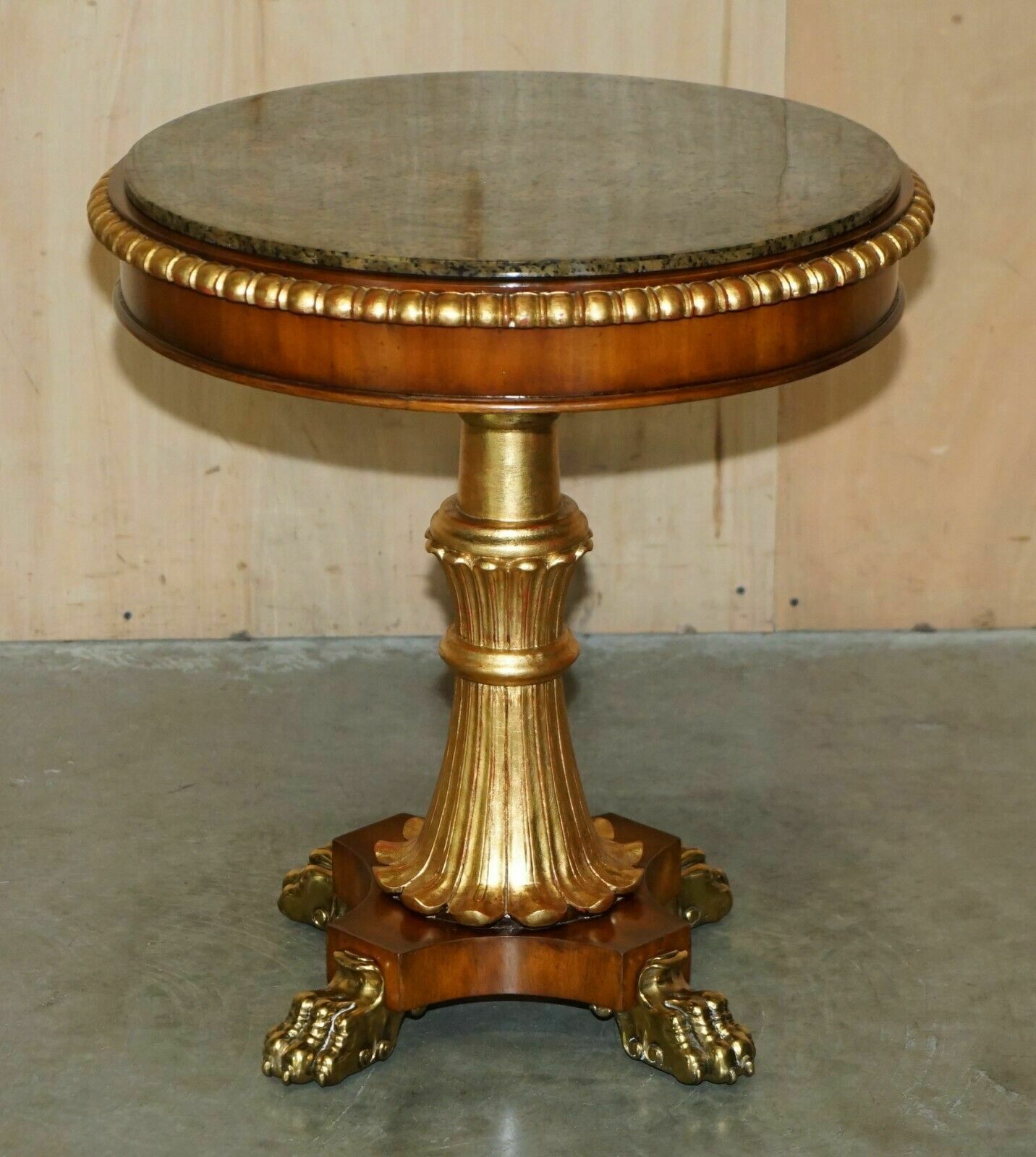 Sublime Pair Of Vintage Marble Topped Side End Tables Solid Brass Lions Paw Feet photo for sale
