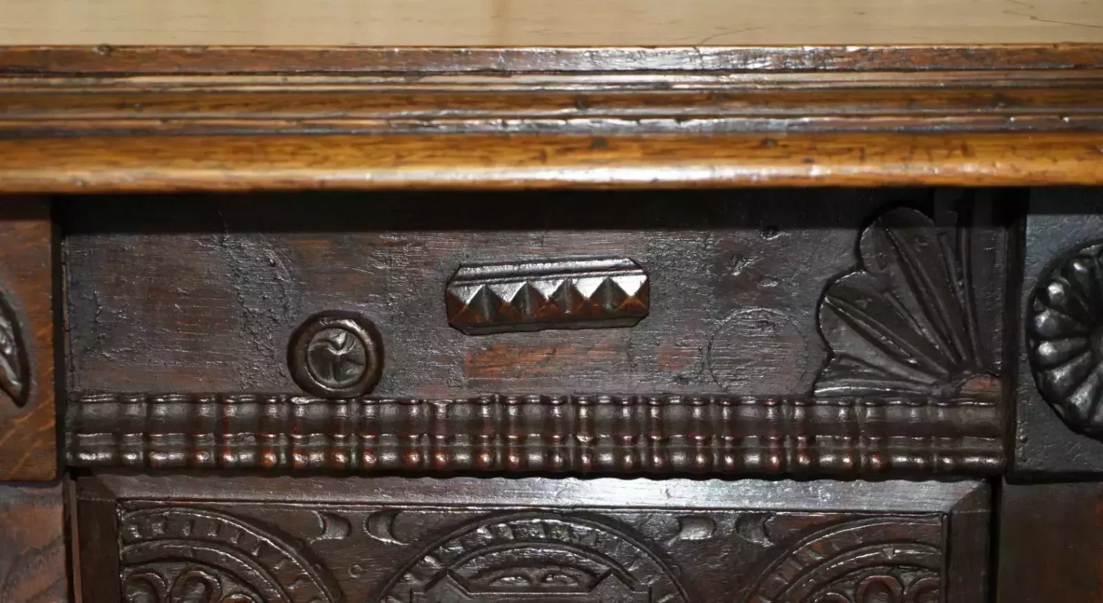 Antique 1685 Dated Hand Carved Chest Of Drawers Sideboard With Side Cupboards photo vintage