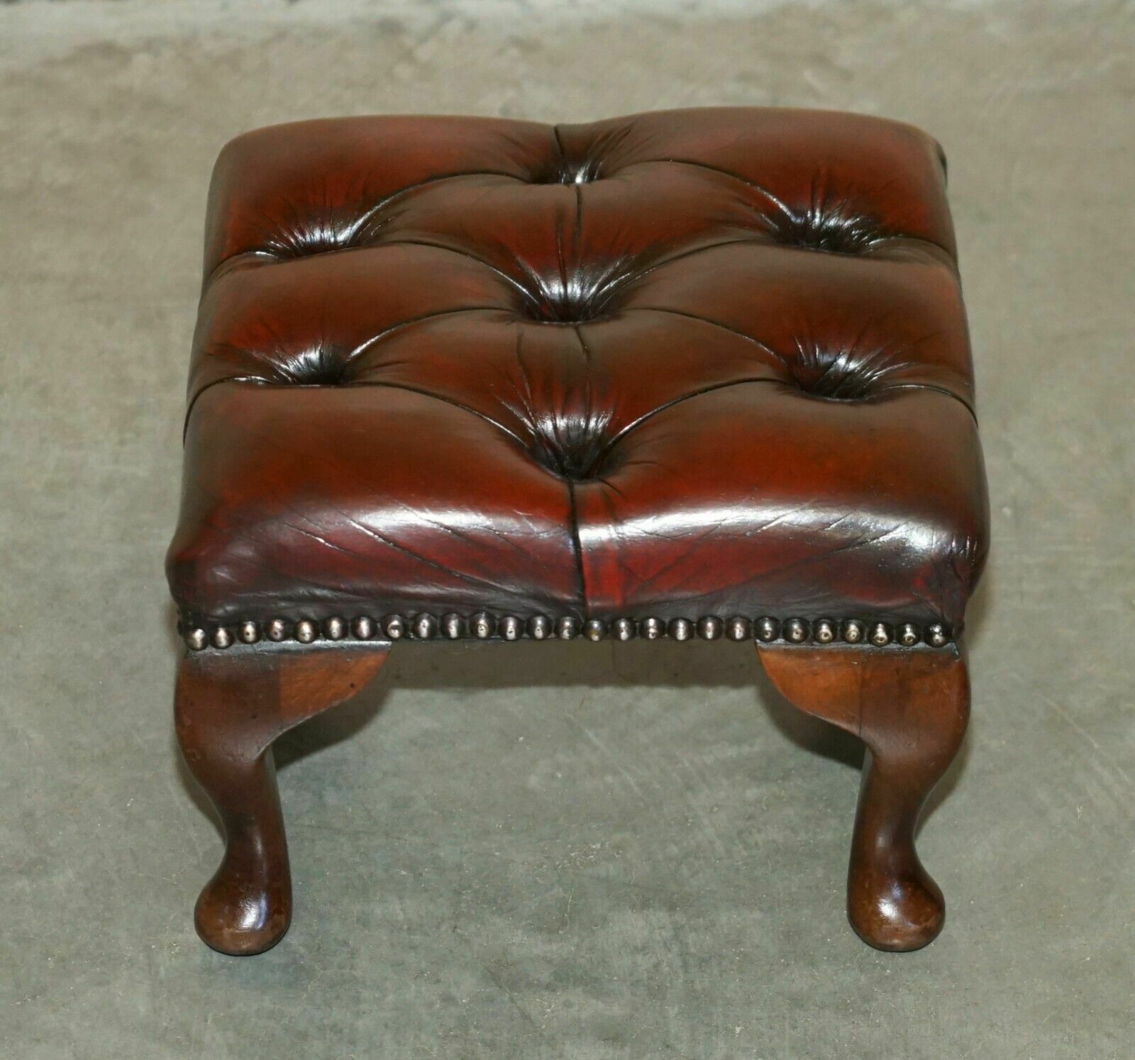 Pair Of Vintage Chesterfield Tufted Wingback Armchair Oxblood Leather Footstools photo Furniture