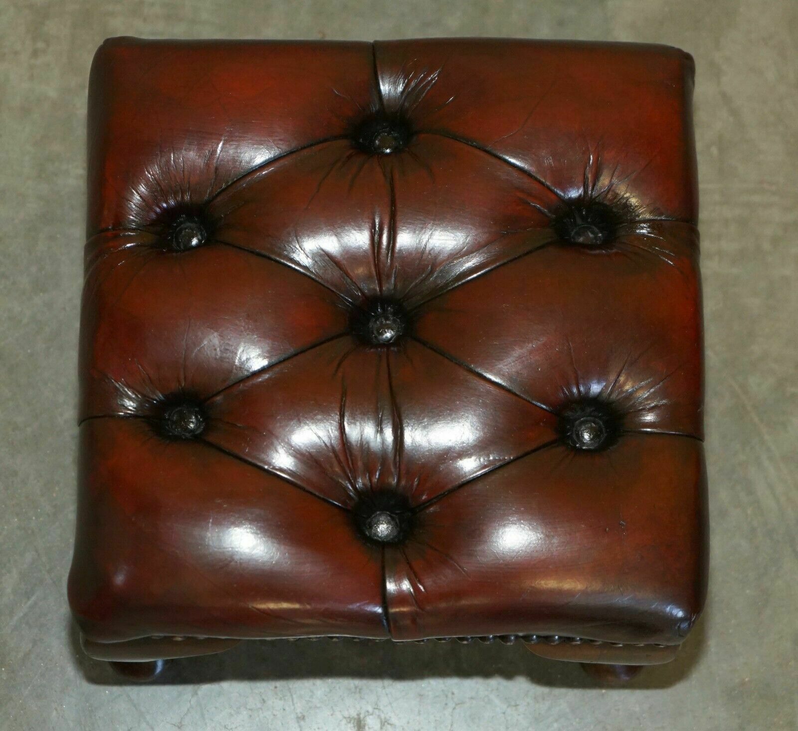 Pair Of Vintage Chesterfield Tufted Wingback Armchair Oxblood Leather Footstools photo 2350.0