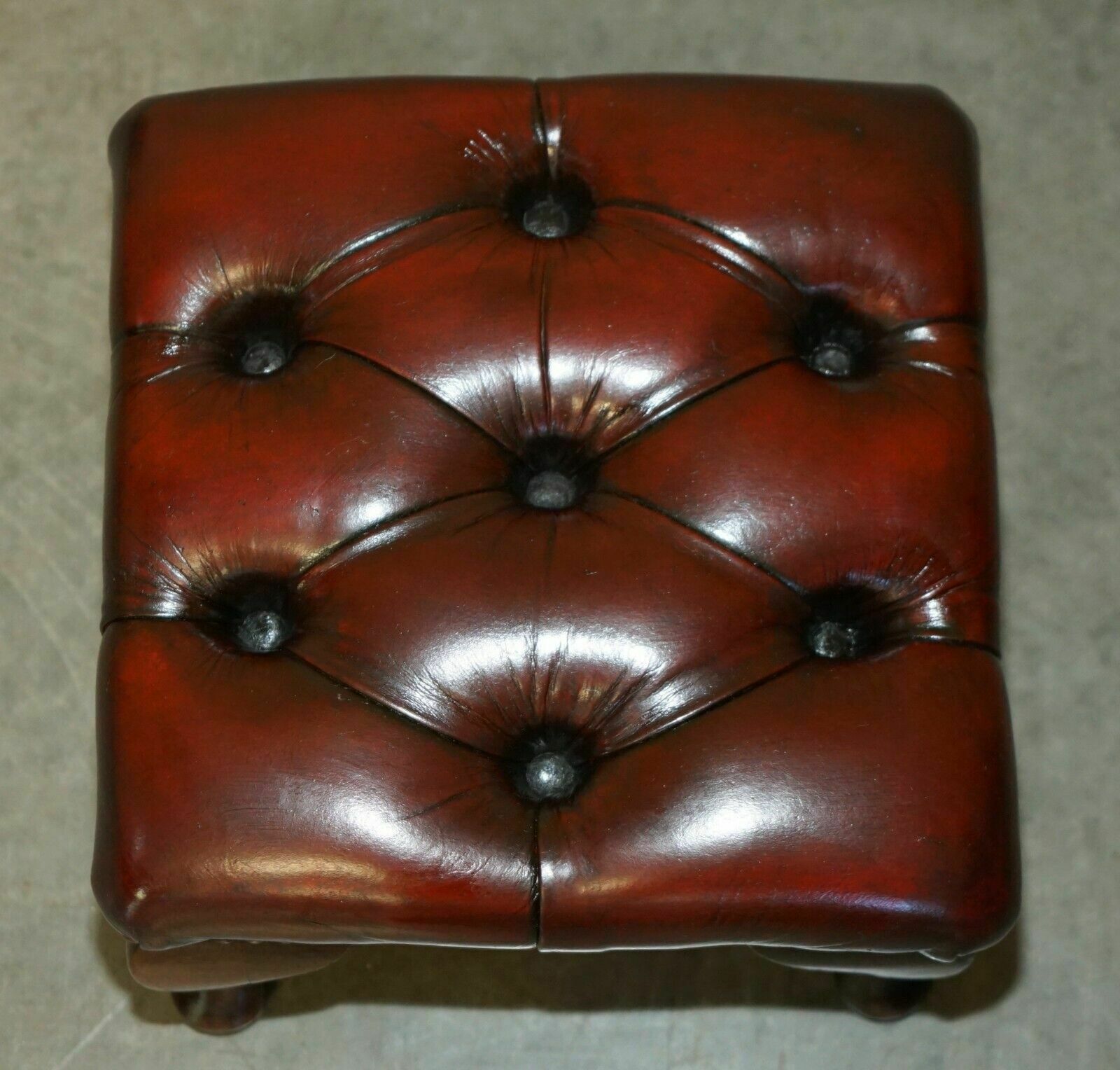 2350.0 Pair Of Vintage Chesterfield Tufted Wingback Armchair Oxblood Leather Footstools photo