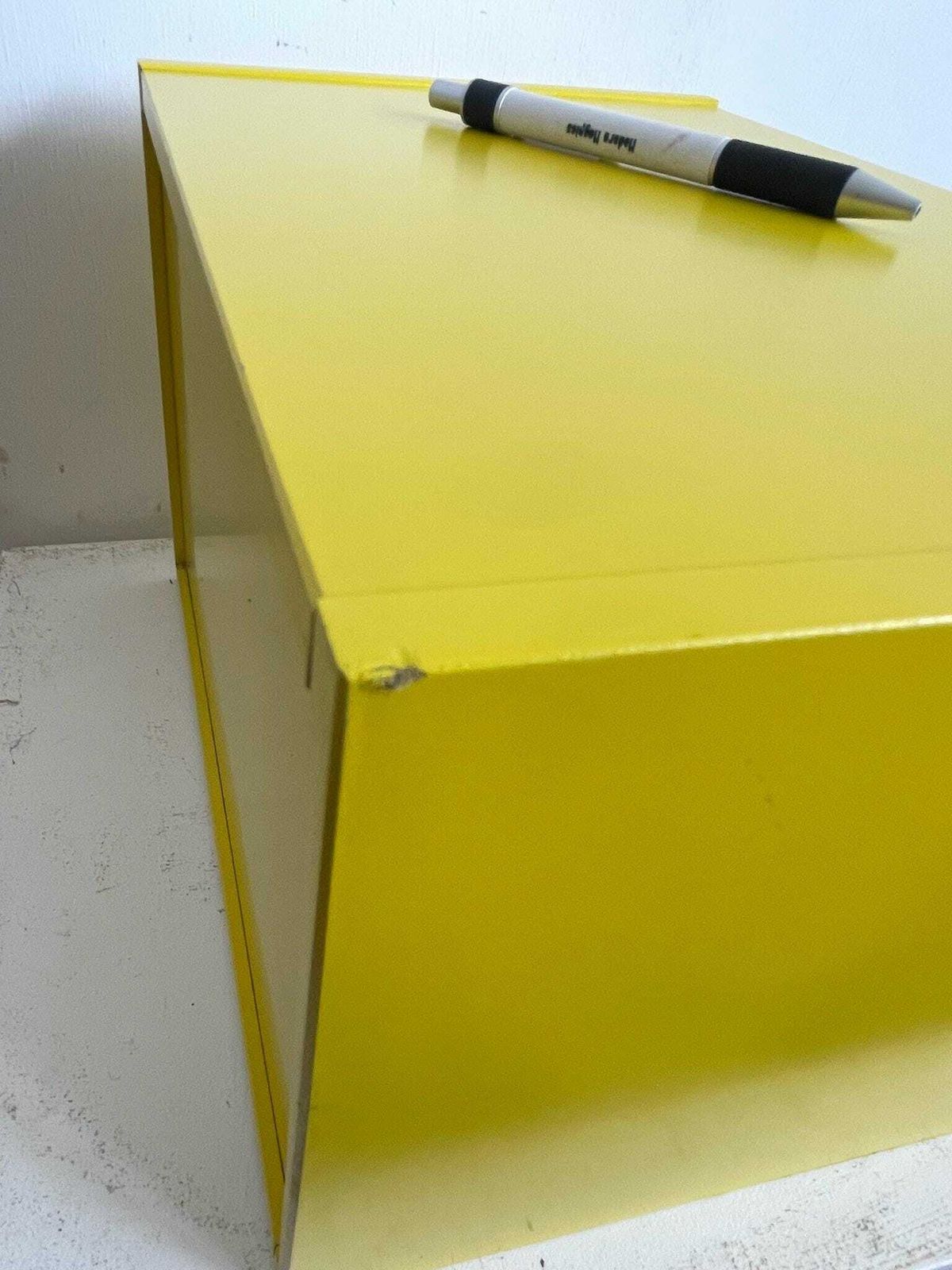 1980s Bright Yellow A4 Office Storage Stationery Box By The Crown Suppliers Military Arrow photo vinterior