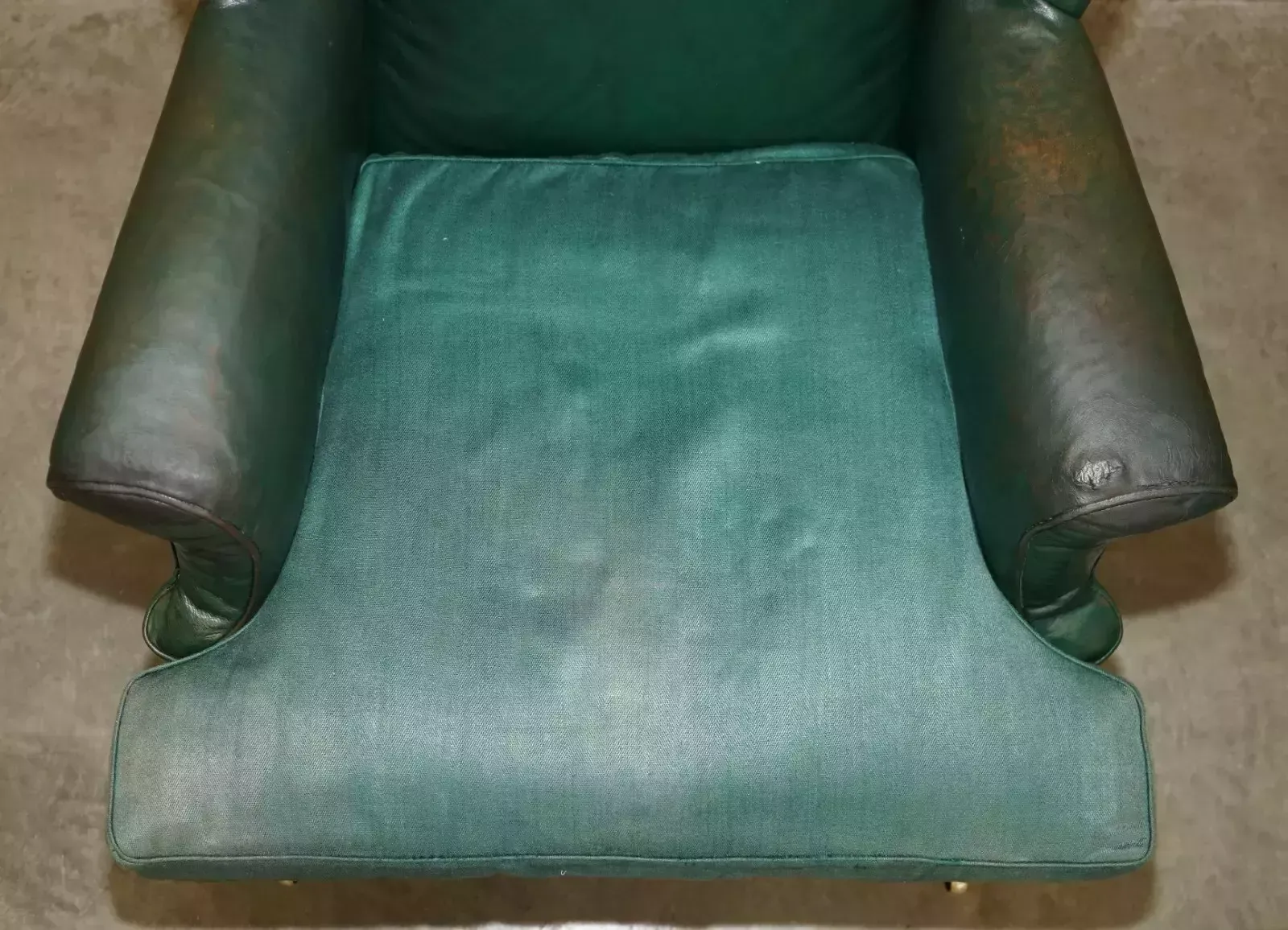 Pair Of Antique Victorian Original Green Leather Upholstery Wingback Armchairs photo buy