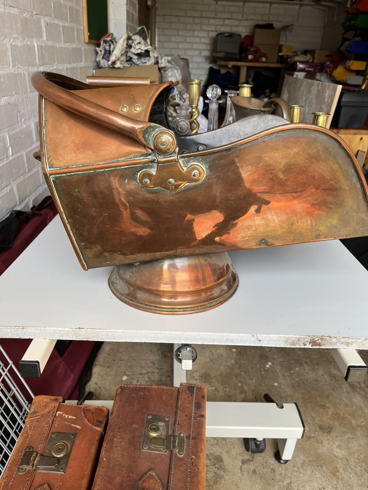 Antique 19th Century Quality Copper Coal Skuttle photo vinterior