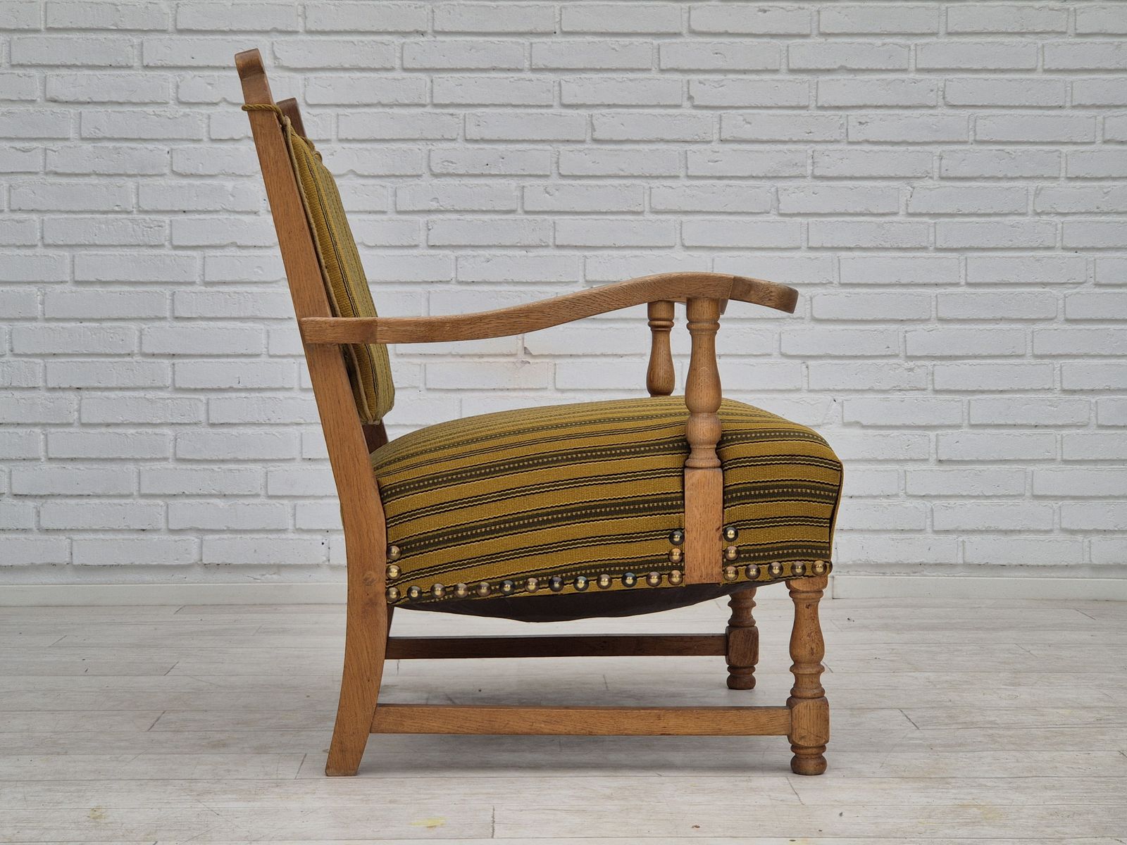 1960s, Danish Lounge Chair, Original Very Good Condition, Furniture Wool, Solid Oak Wood. photo for sale