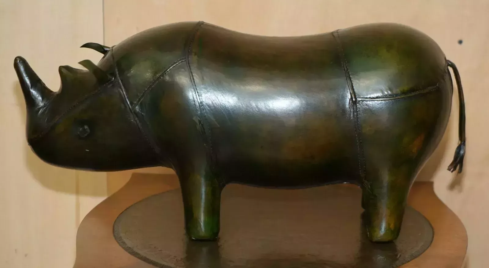 photo for sale Old Stock Liberty London Style Omersa Green Leather Footstool Rhinoceros Rhino
