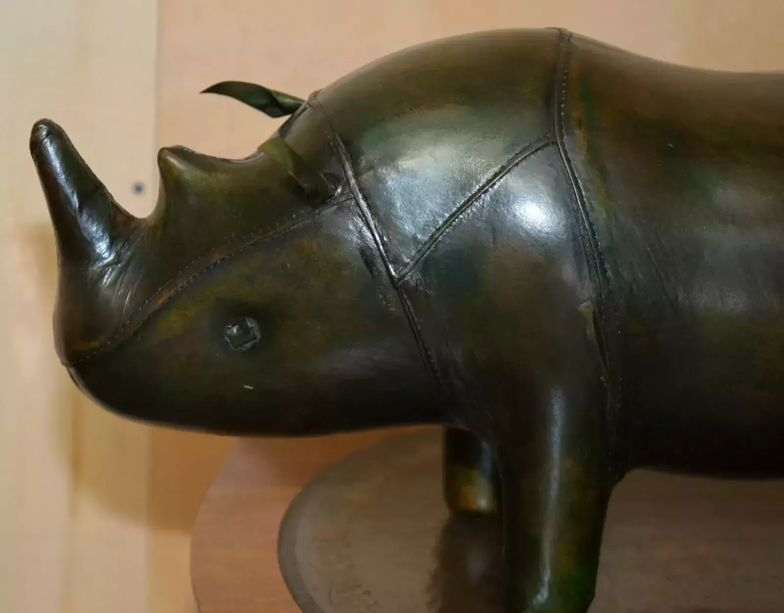 Furniture Old Stock Liberty London Style Omersa Green Leather Footstool Rhinoceros Rhino photo
