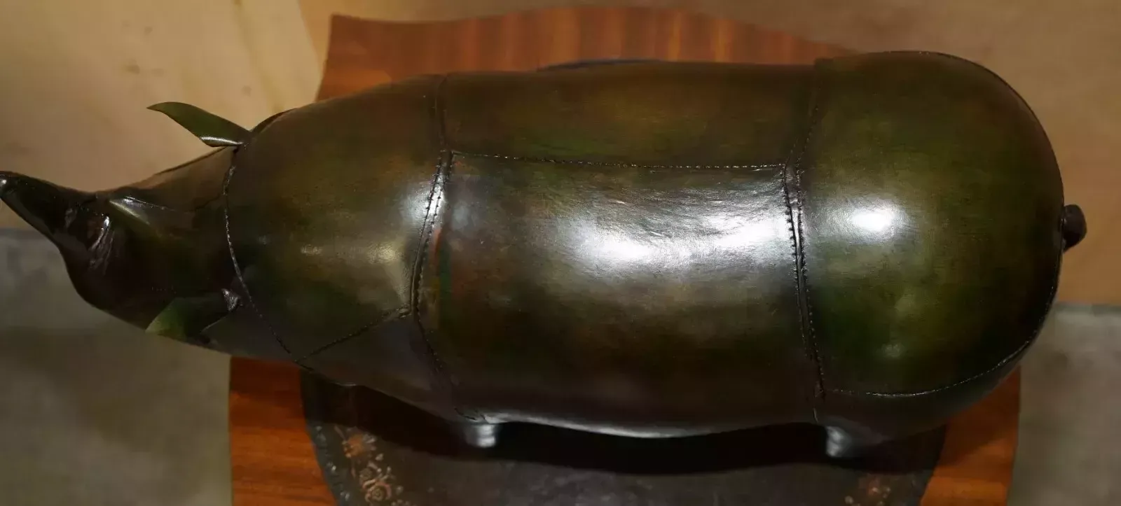 photo buy Old Stock Liberty London Style Omersa Green Leather Footstool Rhinoceros Rhino