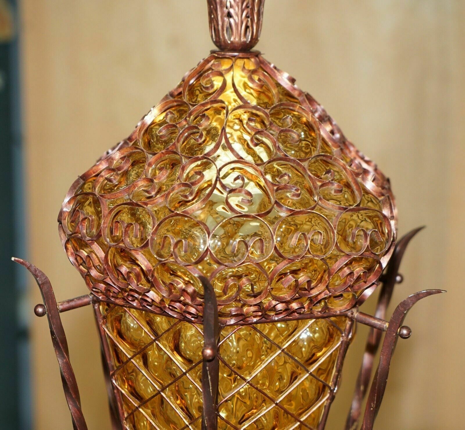 Exquisite Circa 1940's Murano Mouth Blown Glass Art Nouveau Pendant Light photo Lighting